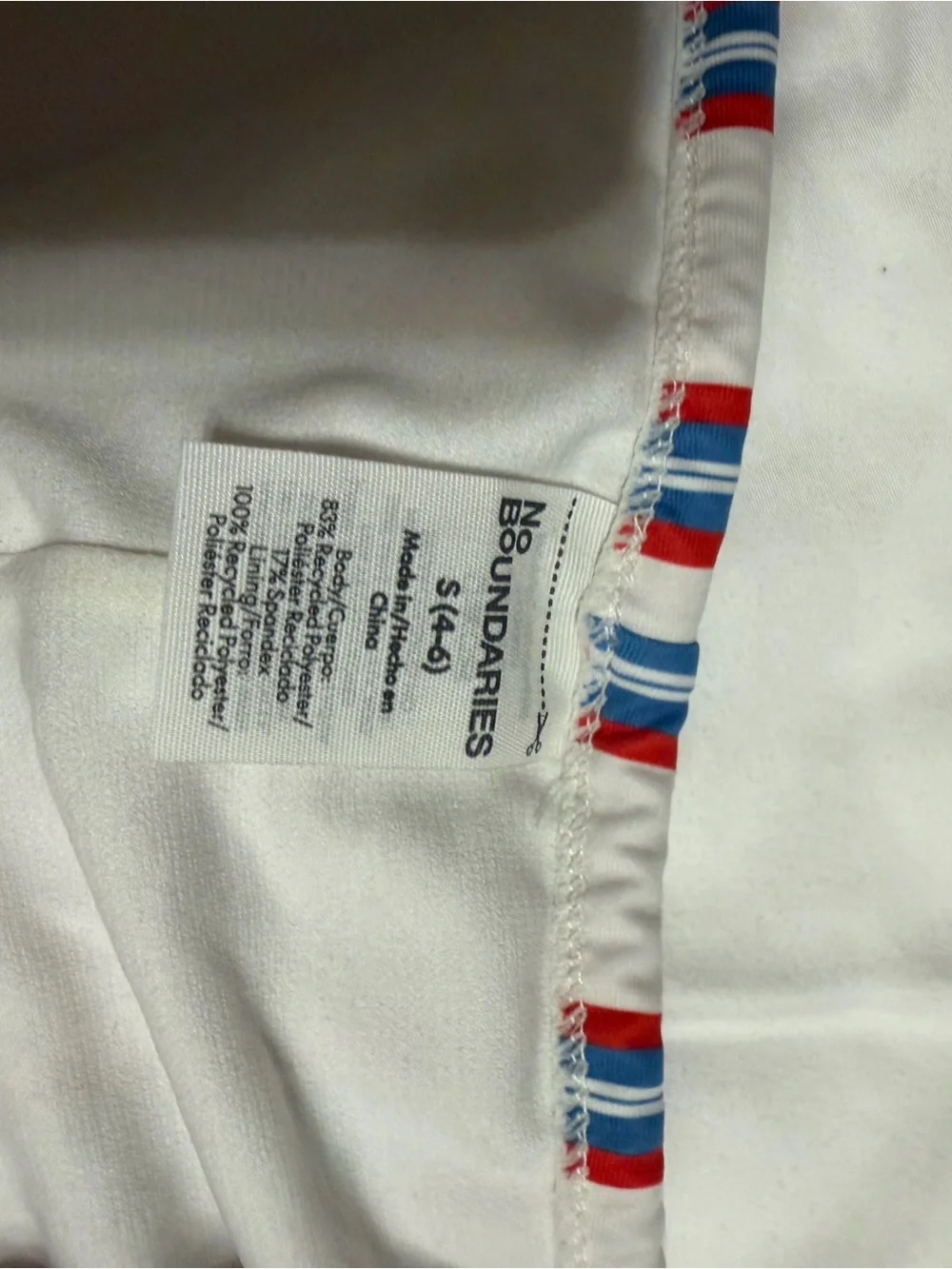 No Boundaries White Bikini with Red and Blue Stripes